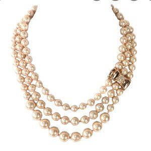 kate spade Moon River Triple Strand Faux Pearl Gold Bow Necklace nwot